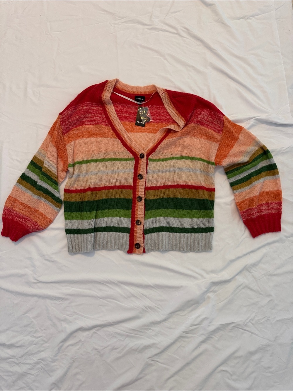 torrid Multicolor Stripe Button-Up Cardigan - Red, Orange, Green, Cream, Pink